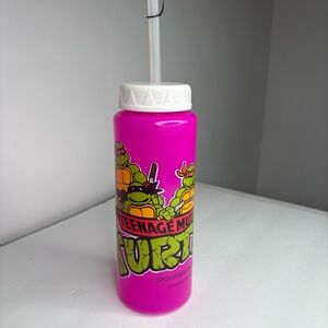 Teenage Mutant Ninja Turtles TMNT Water Bottle 1988 Hot pink Straw Sports Drink